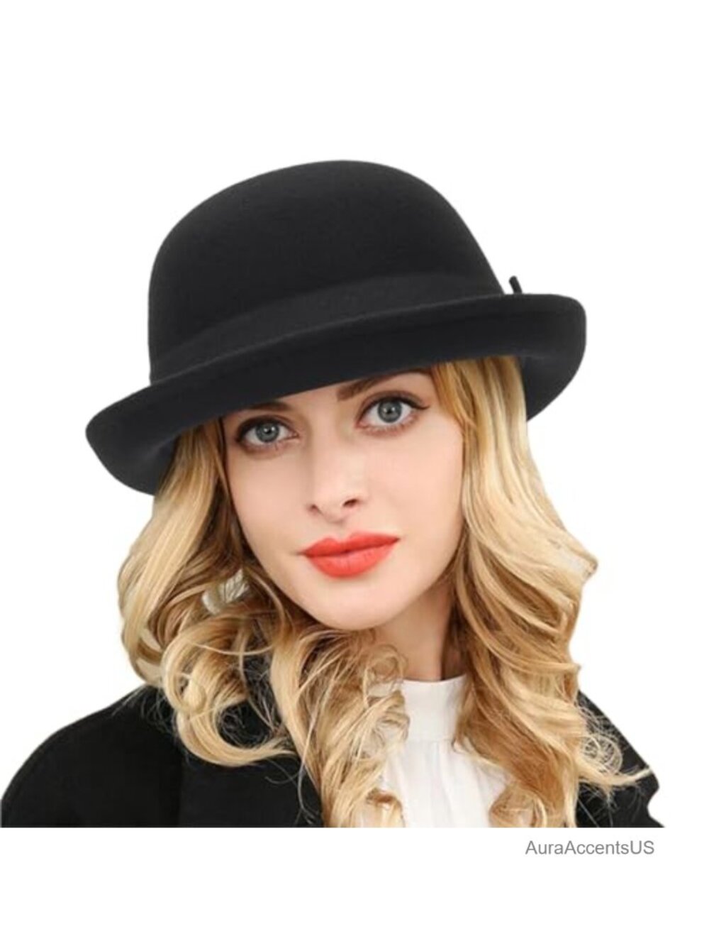 Wool Bowler Derby Hat Pork Pie Fedora Rolled Brim Women Adjustable